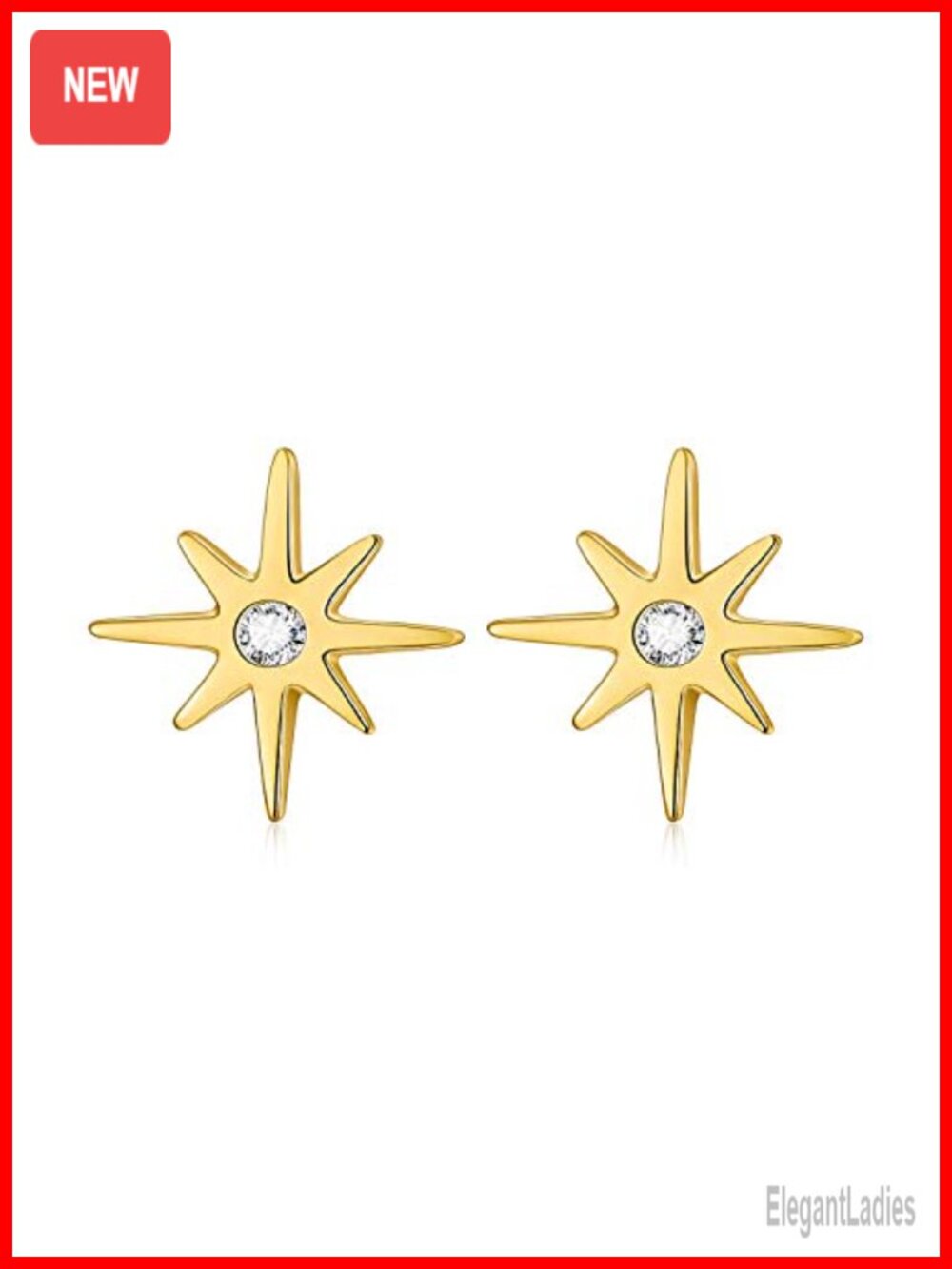 14K Solid Gold Diamond Star Stud Earrings Women Natural Diamond